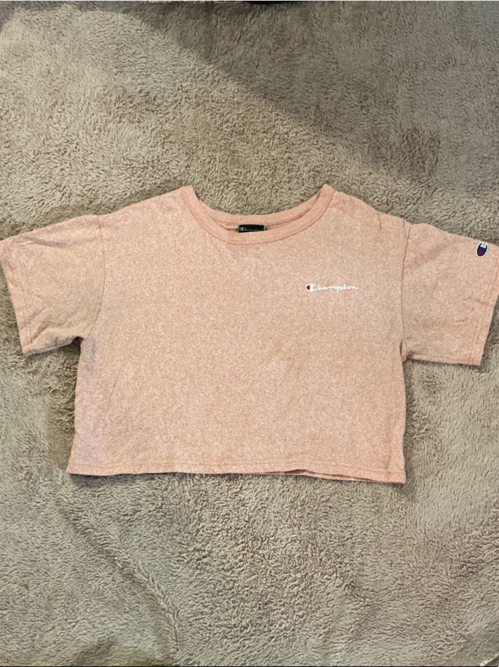 Champion Pink Heather Cropped Tee with Small Logo